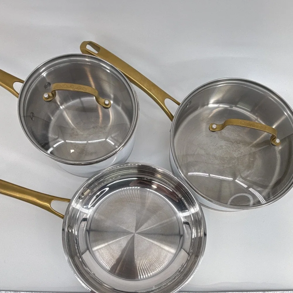 Cuisinart High Impact Bonded Base Induction 3-Pc Saucepan Set White/Gold lids